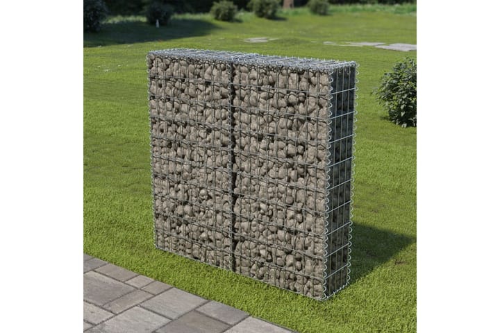 Gabion-kivikori kansilla galvanoitu teräs 100x20x100 cm - Hopea - Kivikori
