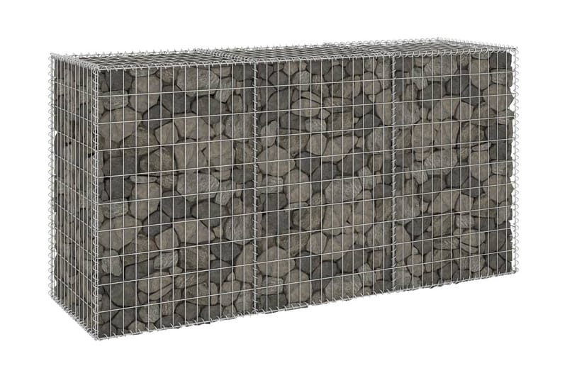 Gabion-kivikori kansilla galvanoitu teräs 200x60x100 cm - Hopea - Talo & remontointi - Näkösuojat & aitaukset - Muuri - Kivikori