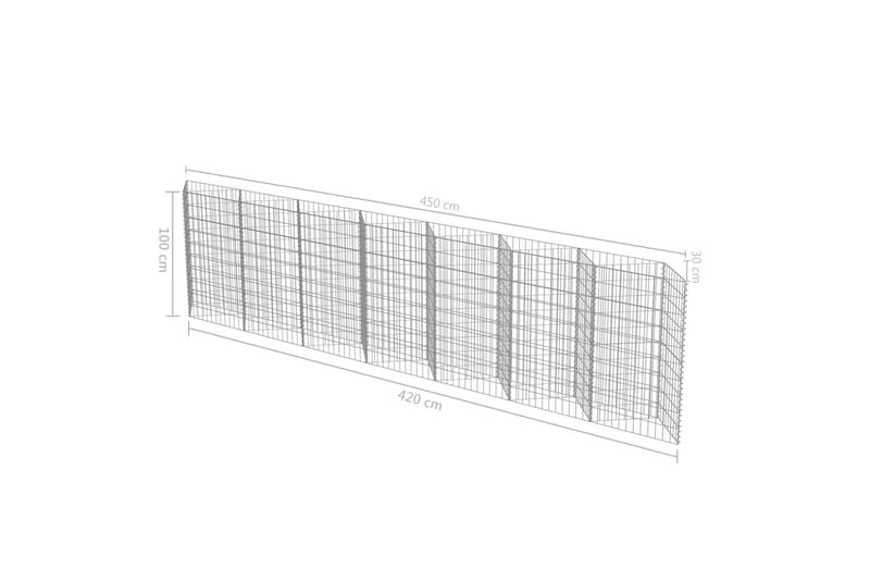 Gabionseinä galvanoitu teräs 450x30x100 cm - Hopea - Talo & remontointi - Näkösuojat & aitaukset - Muuri - Kivikori