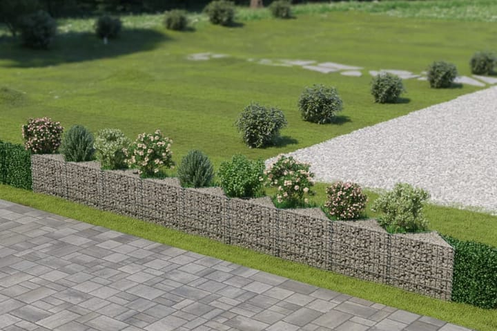 Gabionseinä galvanoitu teräs 630x30x50 cm - Hopea - Kivikori