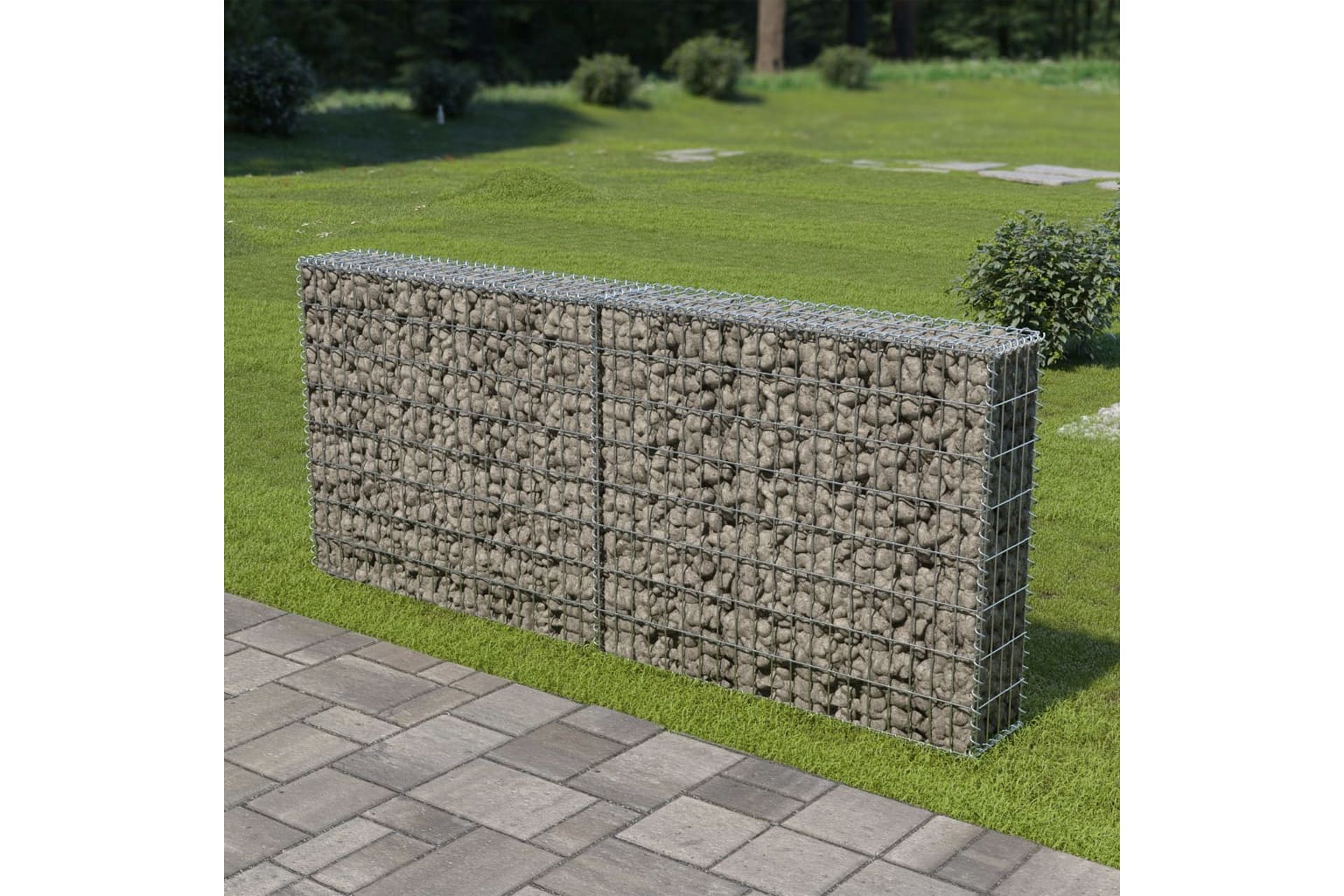 Gabionseinä kansilla galvanoitu teräs 200x20x85 cm - Hopea - Talo & remontointi - Näkösuojat & aitaukset - Muuri - Kivikori