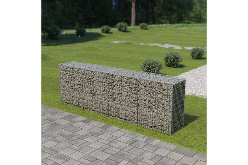 Gabionseinä kansilla galvanoitu teräs 300x50x100 cm - Hopea - Talo & remontointi - Näkösuojat & aitaukset - Muuri - Kivikori