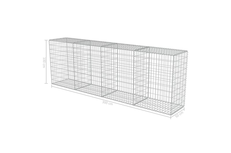 Gabionseinä kansilla galvanoitu teräs 300x50x100 cm - Hopea - Talo & remontointi - Näkösuojat & aitaukset - Muuri - Kivikori