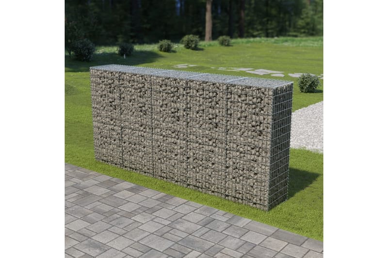 Gabionseinä kansilla galvanoitu teräs 300x50x150 cm - Hopea - Talo & remontointi - Näkösuojat & aitaukset - Muuri - Kivikori
