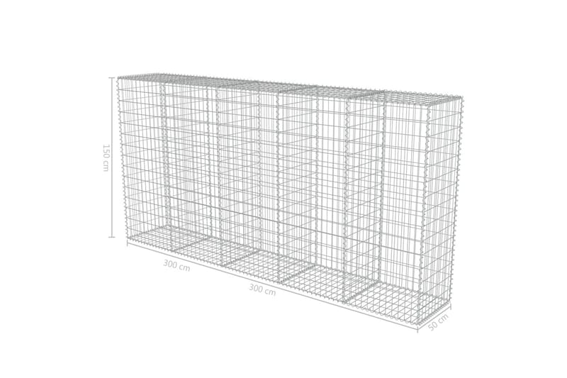 Gabionseinä kansilla galvanoitu teräs 300x50x150 cm - Hopea - Talo & remontointi - Näkösuojat & aitaukset - Muuri - Kivikori