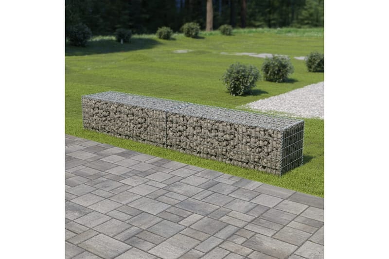 Gabionseinä kansilla galvanoitu teräs 300x50x50 cm - Hopea - Talo & remontointi - Näkösuojat & aitaukset - Muuri - Kivikori