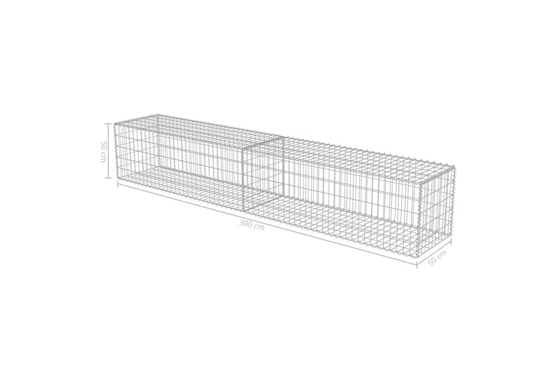 Gabionseinä kansilla galvanoitu teräs 300x50x50 cm - Hopea - Talo & remontointi - Näkösuojat & aitaukset - Muuri - Kivikori