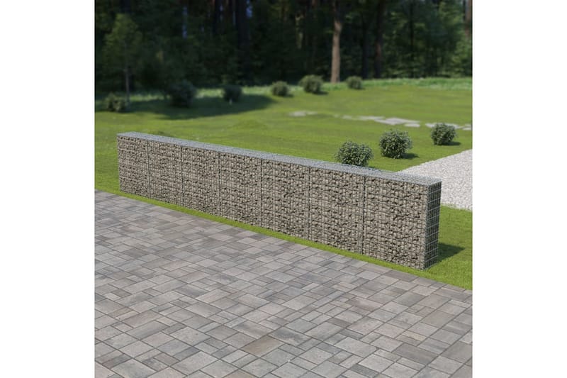 Gabionseinä kansilla galvanoitu teräs 600x30x100 cm - Hopea - Talo & remontointi - Näkösuojat & aitaukset - Muuri - Kivikori