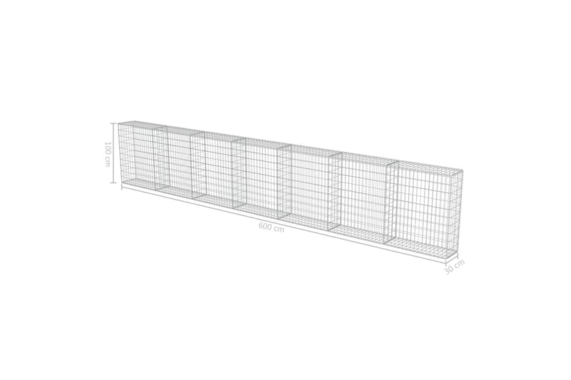 Gabionseinä kansilla galvanoitu teräs 600x30x100 cm - Hopea - Talo & remontointi - Näkösuojat & aitaukset - Muuri - Kivikori