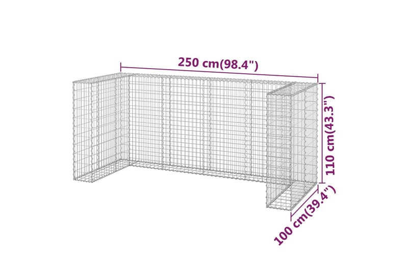 Kivikoriseinä roska-astioille galvanoitu teräs 250x100x110 c - Hopea - Talo & remontointi - Näkösuojat & aitaukset - Muuri - Kivikori