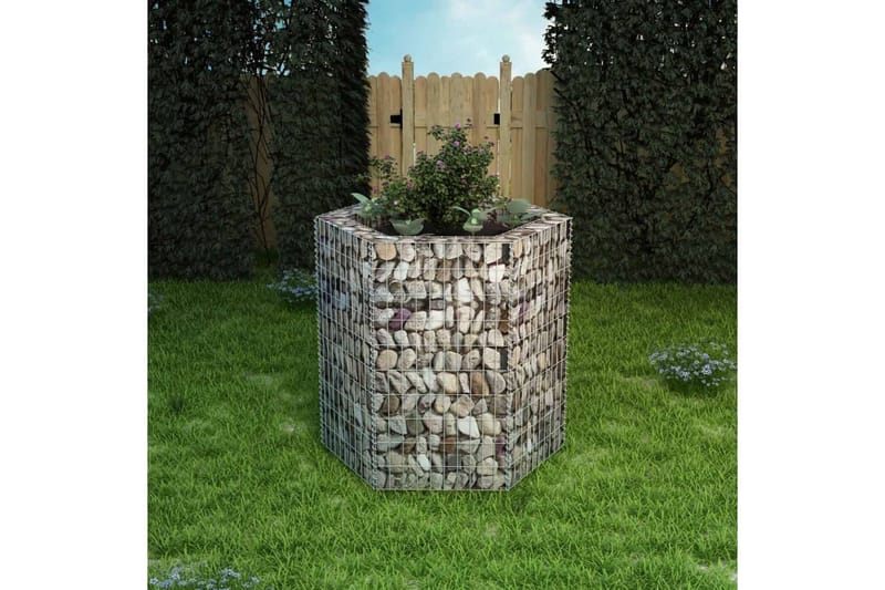 Korotettu kuusikulmainen gabion-/kivikorikehys 100x90x100 cm - Hopea - Talo & remontointi - Näkösuojat & aitaukset - Muuri - Kivikori