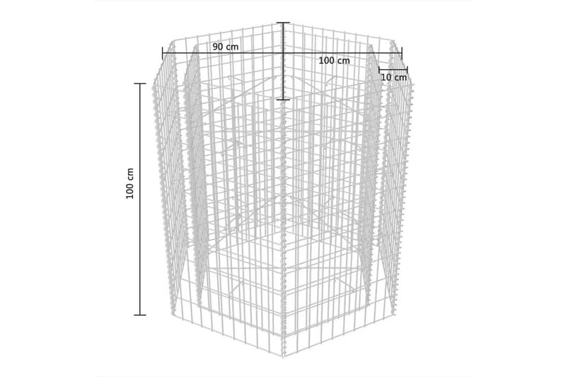 Korotettu kuusikulmainen gabion-/kivikorikehys 100x90x100 cm - Hopea - Kivikori