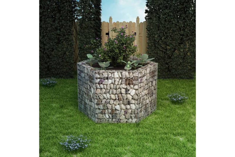 Korotettu kuusikulmainen gabion-/kivikorikehys 160x140x100cm - Hopea - Talo & remontointi - Näkösuojat & aitaukset - Muuri - Kivikori