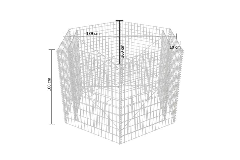 Korotettu kuusikulmainen gabion-/kivikorikehys 160x140x100cm - Hopea - Talo & remontointi - Näkösuojat & aitaukset - Muuri - Kivikori