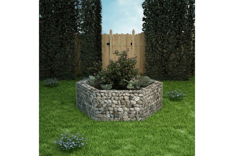 Korotettu kuusikulmainen gabion-/kivikorikehys 160x140x50 cm - Hopea - Talo & remontointi - Näkösuojat & aitaukset - Muuri - Kivikori