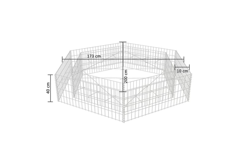 Korotettu kuusikulmainen gabion-/kivikorikehys 200x173x40 cm - Hopea - Talo & remontointi - Näkösuojat & aitaukset - Muuri - Kivikori
