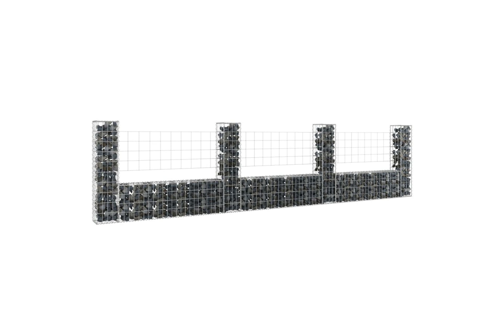 U-muotoiset kivikorit 4 pylväällä rauta 380x20x100 cm - Hopea - Talo & remontointi - Näkösuojat & aitaukset - Muuri - Kivikori