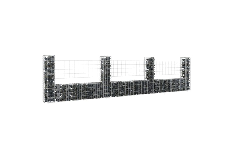 U-muotoiset kivikorit 4 pylväällä rauta 380x20x100 cm - Hopea - Talo & remontointi - Näkösuojat & aitaukset - Muuri - Kivikori