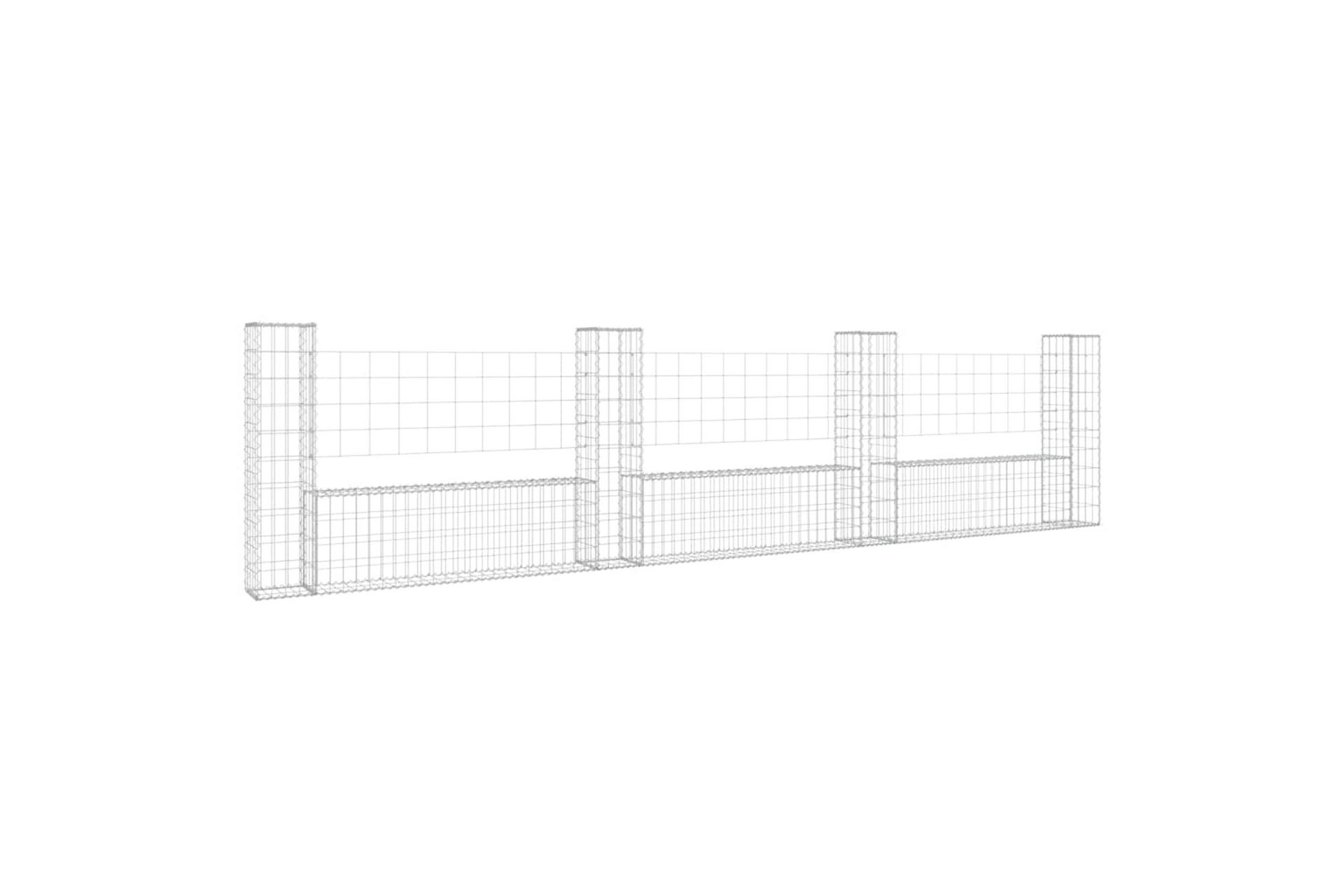 U-muotoiset kivikorit 4 pylväällä rauta 380x20x100 cm - Hopea - Talo & remontointi - Näkösuojat & aitaukset - Muuri - Kivikori