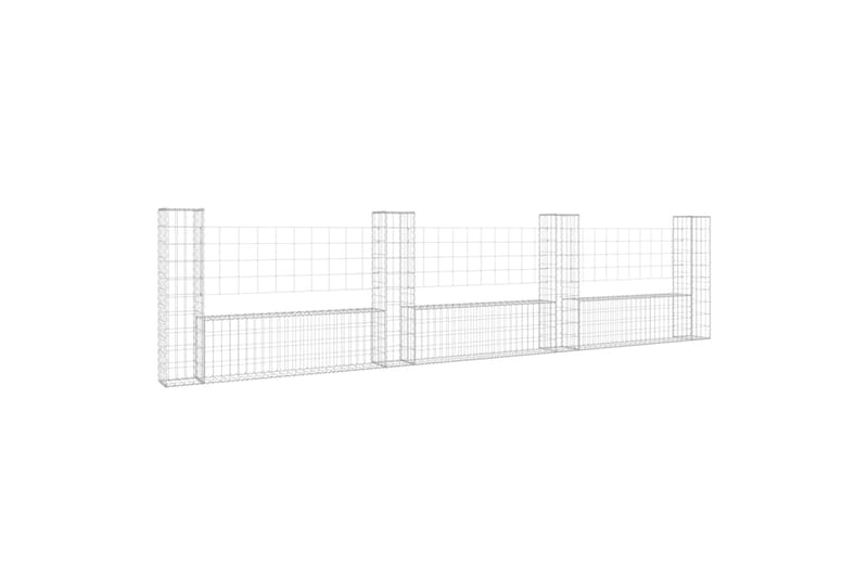 U-muotoiset kivikorit 4 pylväällä rauta 380x20x100 cm - Hopea - Talo & remontointi - Näkösuojat & aitaukset - Muuri - Kivikori