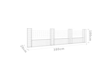 U-muotoiset kivikorit 4 pylväällä rauta 380x20x100 cm - Hopea - Talo & remontointi - Näkösuojat & aitaukset - Muuri - Kivikori