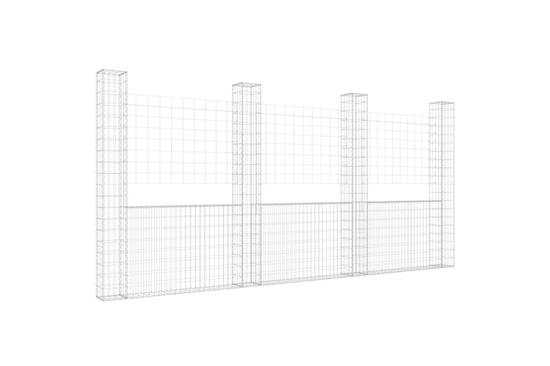 U-muotoiset kivikorit 4 pylväällä rauta 380x20x200 cm - Hopea - Talo & remontointi - Näkösuojat & aitaukset - Muuri - Kivikori