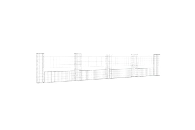 U-muotoiset kivikorit 5 pylväällä rauta 500x20x100 cm - Hopea - Talo & remontointi - Näkösuojat & aitaukset - Muuri - Kivikori