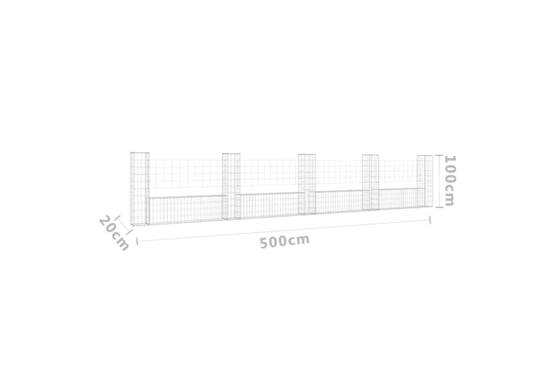 U-muotoiset kivikorit 5 pylväällä rauta 500x20x100 cm - Hopea - Talo & remontointi - Näkösuojat & aitaukset - Muuri - Kivikori