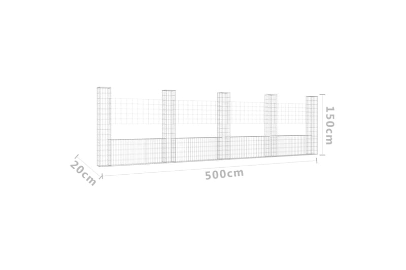 U-muotoiset kivikorit 5 pylväällä rauta 500x20x150 cm - Hopea - Talo & remontointi - Näkösuojat & aitaukset - Muuri - Kivikori