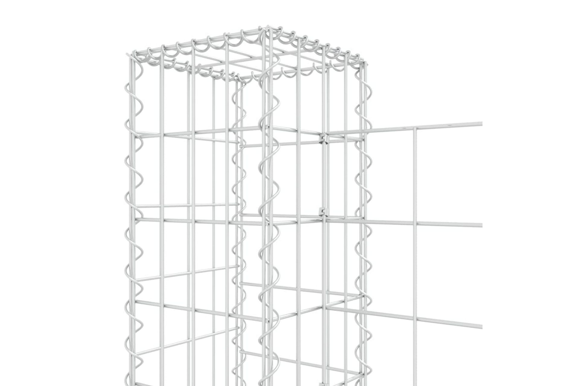 U-muotoiset kivikorit 5 pylväällä rauta 500x20x100 cm - Hopea - Talo & remontointi - Näkösuojat & aitaukset - Muuri - Kivikori