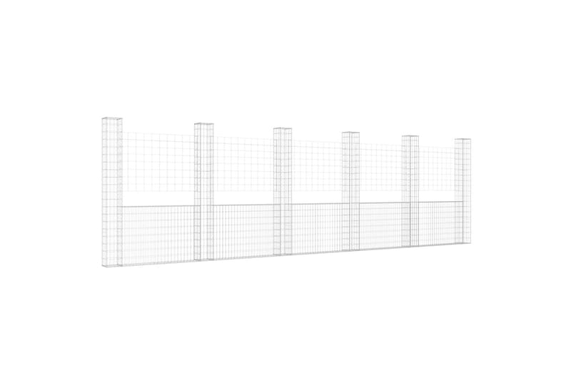 U-muotoiset kivikorit 6 pylväällä rauta 620x20x200 cm - Hopea - Talo & remontointi - Näkösuojat & aitaukset - Muuri - Kivikori