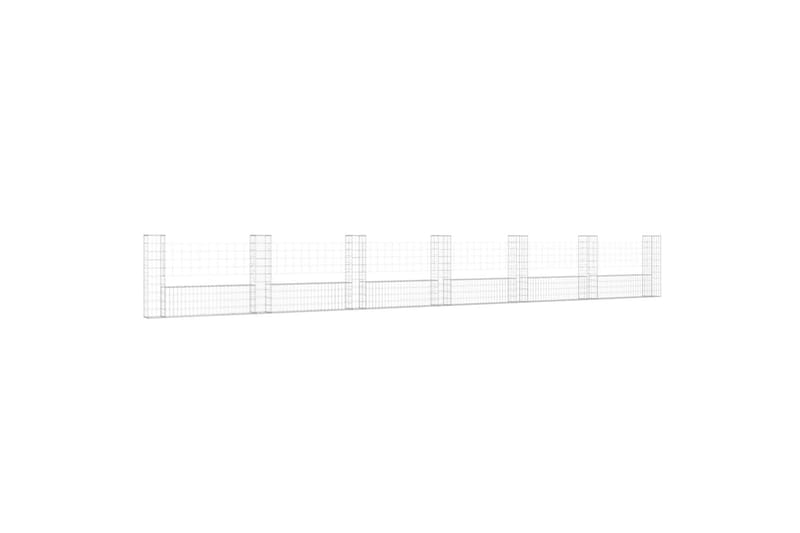 U-muotoiset kivikorit 7 pylväällä rauta 740x20x100 cm - Hopea - Talo & remontointi - Näkösuojat & aitaukset - Muuri - Kivikori
