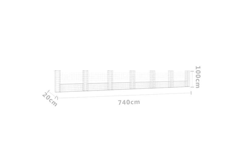 U-muotoiset kivikorit 7 pylväällä rauta 740x20x100 cm - Hopea - Talo & remontointi - Näkösuojat & aitaukset - Muuri - Kivikori