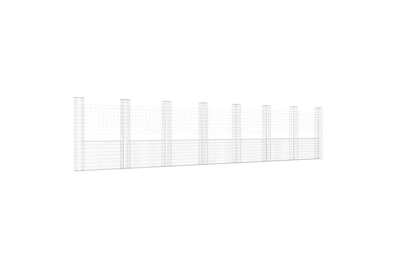 U-muotoiset kivikorit 8 pylväällä rauta 860x20x200 cm - Hopea - Talo & remontointi - Näkösuojat & aitaukset - Muuri - Kivikori