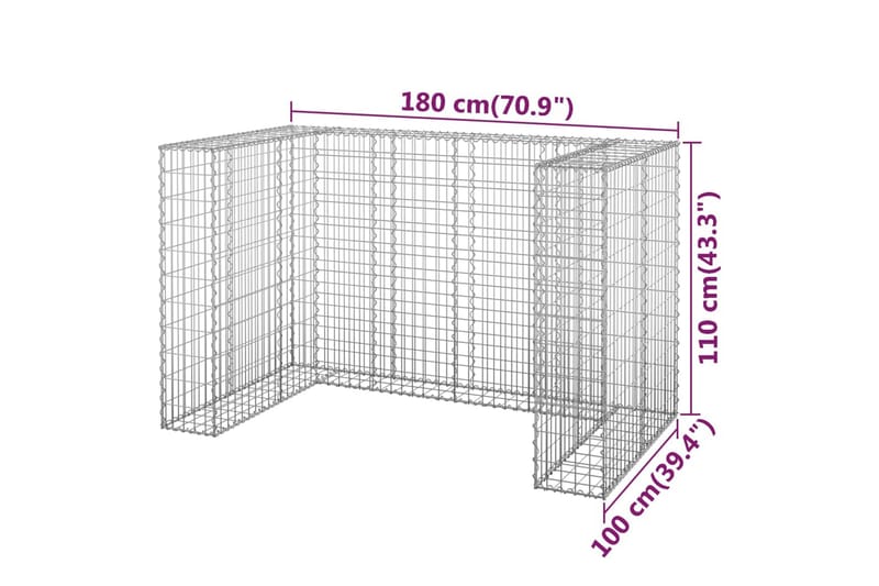 Kivikoriseinä roska-astioille galvanoitu teräs 180x100x110 c - Hopea - Talo & remontointi - Näkösuojat & aitaukset - Muuri - Kivikori