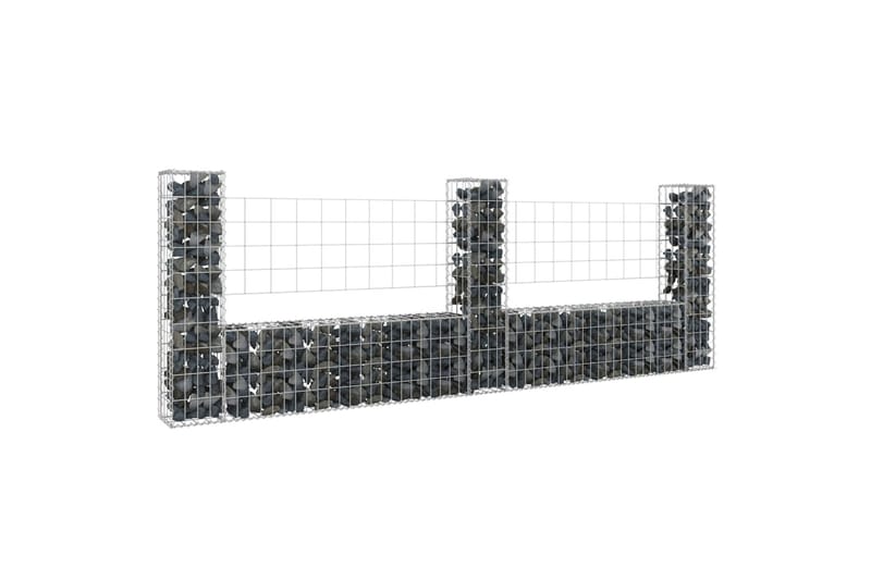 U-muotoiset kivikorit 3 pylväällä rauta 260x20x100 cm - Hopea - Talo & remontointi - Näkösuojat & aitaukset - Muuri - Kivikori