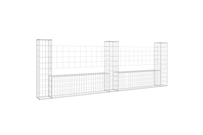 U-muotoiset kivikorit 3 pylväällä rauta 260x20x100 cm - Hopea - Talo & remontointi - Näkösuojat & aitaukset - Muuri - Kivikori