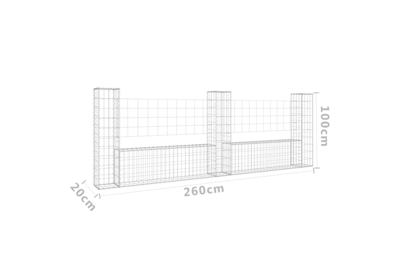 U-muotoiset kivikorit 3 pylväällä rauta 260x20x100 cm - Hopea - Talo & remontointi - Näkösuojat & aitaukset - Muuri - Kivikori