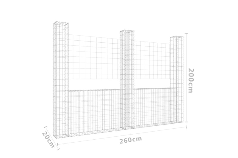 U-muotoiset kivikorit 3 pylväällä rauta 260x20x200 cm - Hopea - Talo & remontointi - Näkösuojat & aitaukset - Muuri - Kivikori
