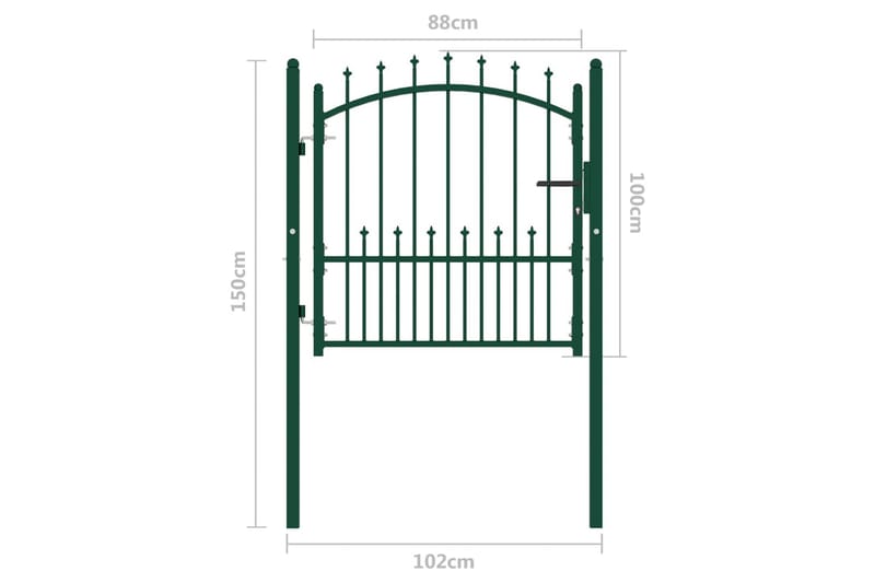 Puutarhaportti piikeillä teräs 100x100 cm vihreä - Takorautaportti & rautaportti - Portti ulos