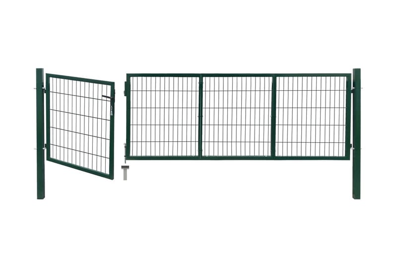 Puutarha-aidan portti tolpilla 350x100 cm teräs vihreä - Vihreä - Talo & remontointi - Näkösuojat & aitaukset - Portti
 - Takorautaportti & rautaportti