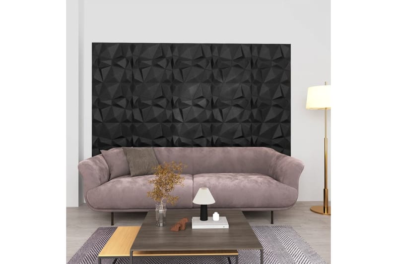 beBasic 3D-seinäpaneelit 12 kpl 50x50 cm timantinmusta 3 mÂ² - Musta - Talo & remontointi - Rakentaminen - Lattiat & seinät & katot - Lattia & seinäpinnat