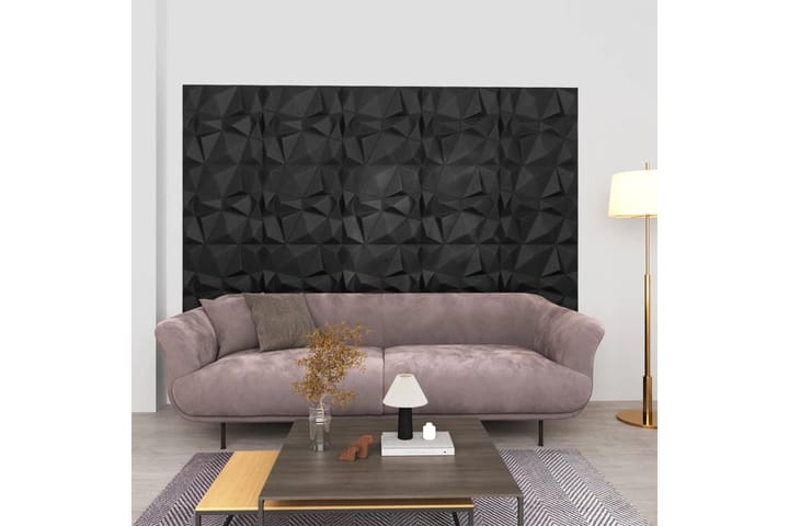 beBasic 3D-seinäpaneelit 12 kpl 50x50 cm timantinmusta 3 mÂ² - Musta - Lattia & seinäpinnat