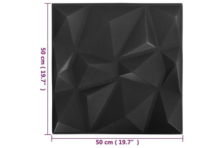 beBasic 3D-seinäpaneelit 12 kpl 50x50 cm timantinmusta 3 mÂ² - Musta - Lattia & seinäpinnat