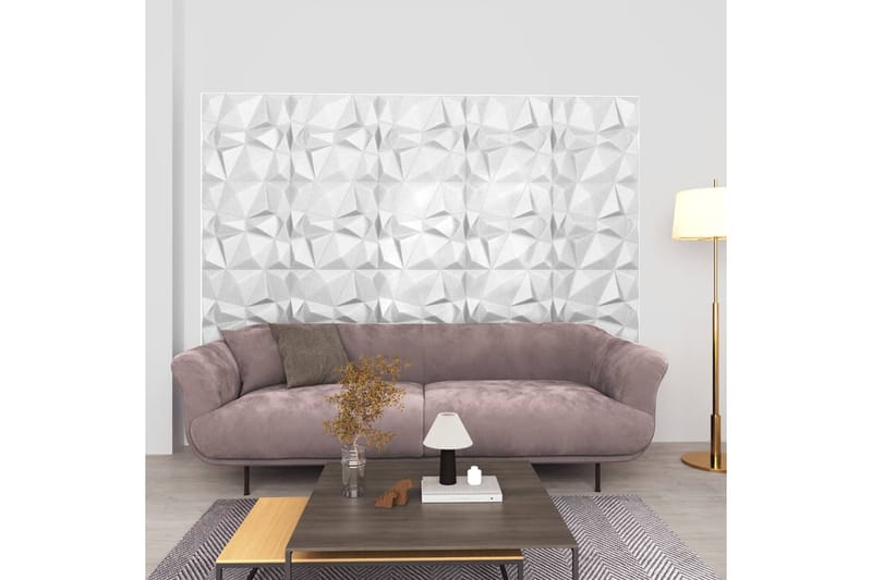 beBasic 3D-seinäpaneelit 12 kpl 50x50 cm timantinvalkoinen 3 mÂ² - Valkoinen - Talo & remontointi - Rakentaminen - Lattiat & seinät & katot - Lattia & seinäpinnat