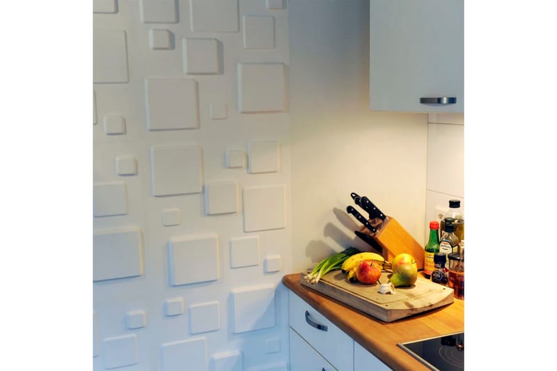 WallArt Seinäpaneelit 3D neliöt 12 kpl GA-WA09 - Valkoinen - Talo & remontointi - Rakentaminen - Lattiat & seinät & katot - Lattia & seinäpinnat