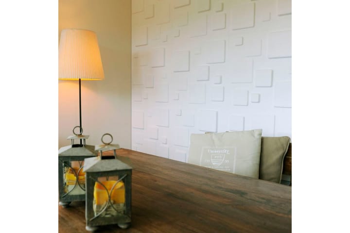 WallArt Seinäpaneelit 3D neliöt 12 kpl GA-WA09 - Valkoinen - Lattia & seinäpinnat