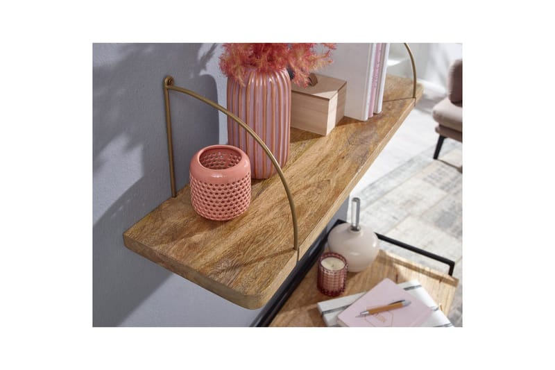 Seinähylly Wohnling massivipuuta, metallinen riippuva hylly, teollinen loft-tyyli 80 cm - 80 cm - Talo & remontointi - Keittiö & kylpyhuone - Keittiö & kodinhoitohuone - Keittiön sisustus - Keittiöhylly