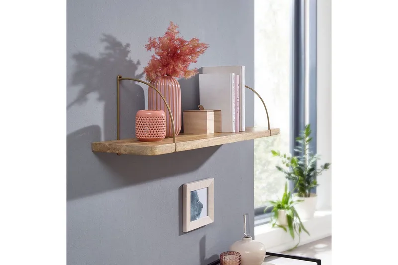 Seinähylly Wohnling massivipuuta, metallinen riippuva hylly, teollinen loft-tyyli 80 cm - 80 cm - Talo & remontointi - Keittiö & kylpyhuone - Keittiö & kodinhoitohuone - Keittiön sisustus - Keittiöhylly