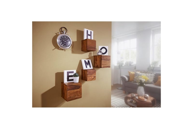 Seinähylly Wohnling Modernit seinälle kiinnitettävät kuutionmuotoiset täyspuuhyllyt, 4 kappaleen sarja - Talo & remontointi - Keittiö & kylpyhuone - Keittiö & kodinhoitohuone - Keittiön sisustus - Keittiöhylly